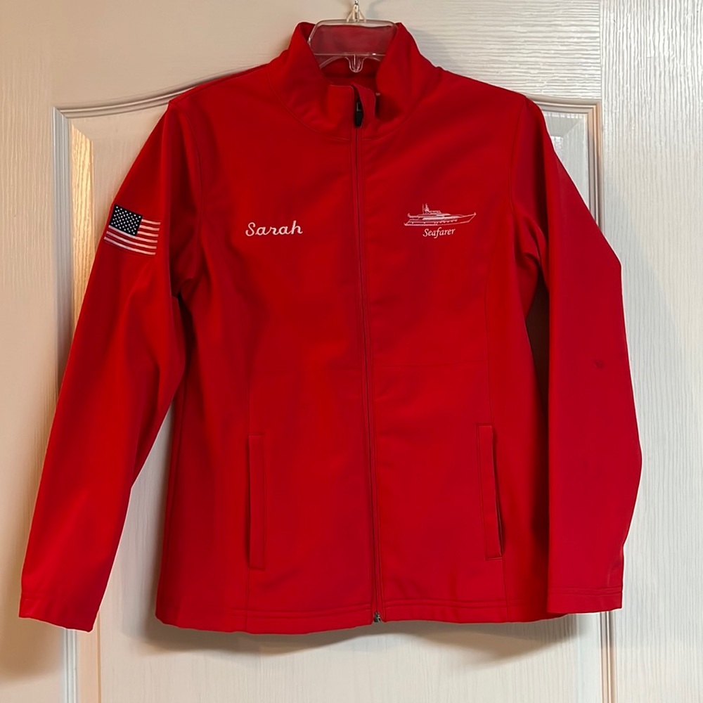 Team 365 Nautical Ladies Jacket  Size Small Water Resistant Red Color  EUC
